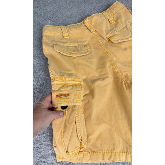 True Religion Mens Yellow Cargo Comfort Shorts Size 28 With Drawstring & Pockets - Picture 7 of 10